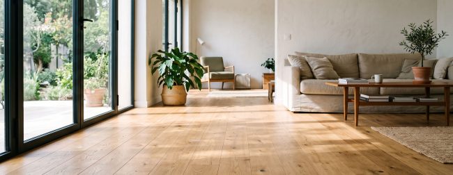 Pose de parquet en chêne dans un salon lumineux à Fréjus